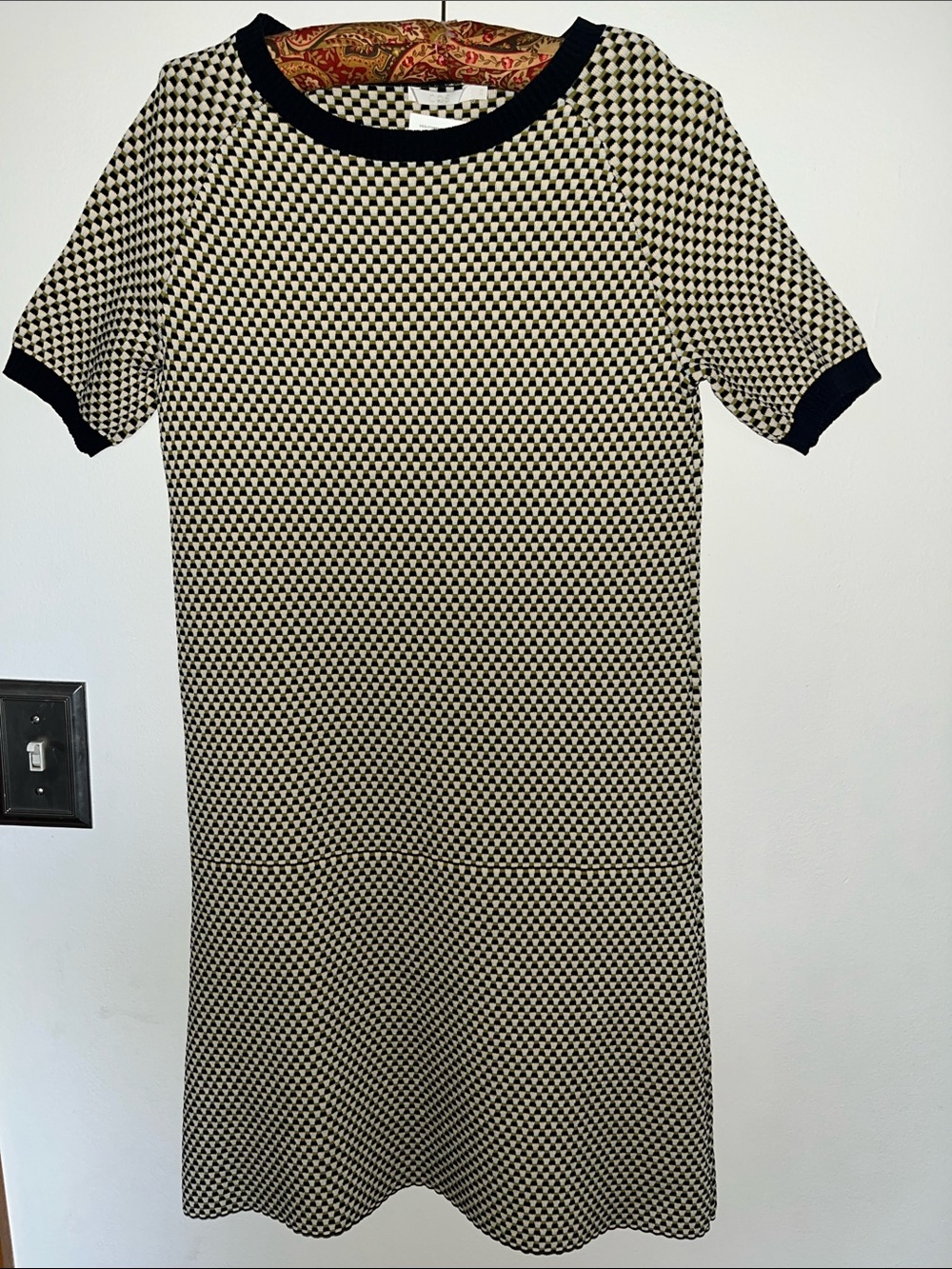 COS Black, White and Olive Check Knit Top